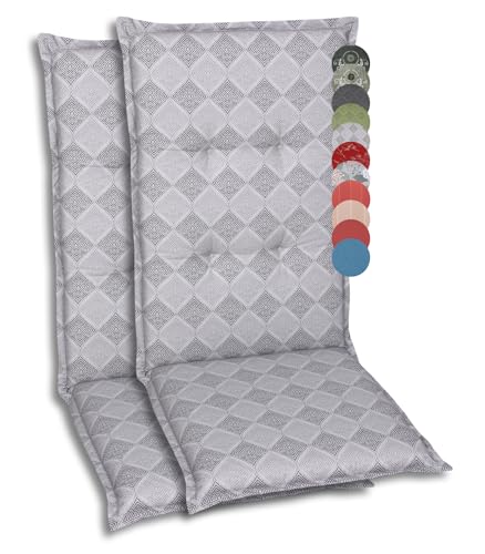 GO-DE Textil Bequeme und attraktive Polsterauflagen für Hochlehner-Gartenstühle (2er-Set, Design: Rautenlinien Grau) von GO-DE Textil