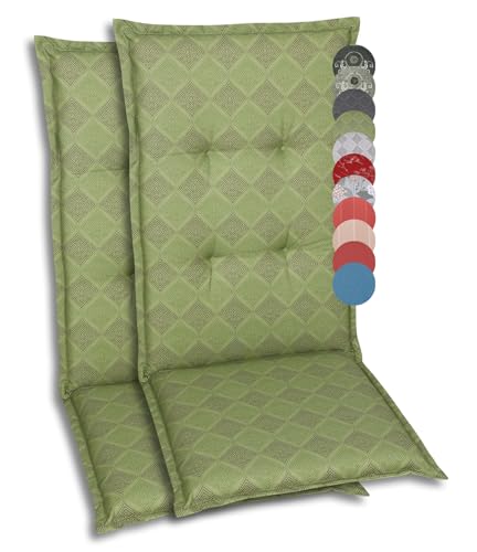 GO-DE Textil Bequeme und attraktive Polsterauflagen für Hochlehner-Gartenstühle (2er-Set, Design: Rautenlinien Grün) von GO-DE Textil