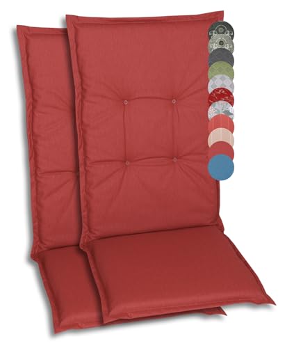 GO-DE Textil Bequeme und attraktive Polsterauflagen für Hochlehner-Gartenstühle (2er-Set, Design: Uni Rot) von GO-DE Textil