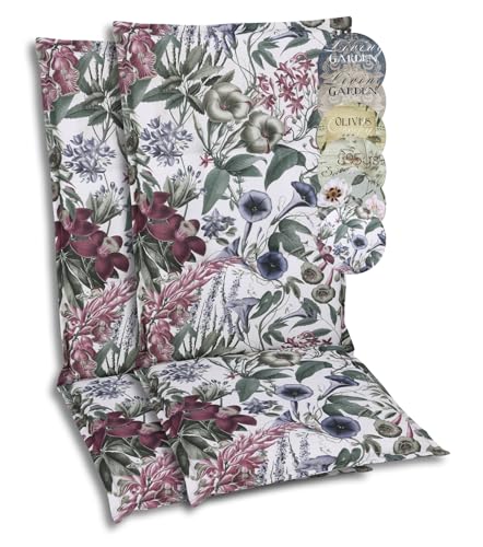 GO-DE Textil Bequeme und attraktive Polsterauflagen für Hochlehner-Gartenstühle (2er-Set, Floral Natur-Grün, Hochlehner) von GO-DE Textil