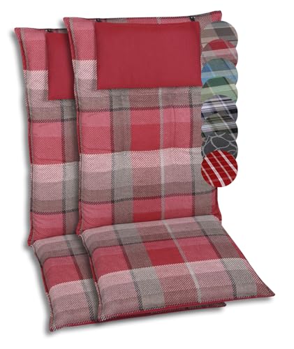 GO-DE Textil Bequeme und attraktive Polsterauflagen für Hochlehner-Gartenstühle (2er-Set, Karo Rot-Grau, Hochlehner) von GO-DE Textil