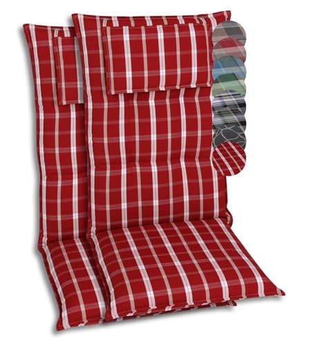 GO-DE Textil Bequeme und attraktive Polsterauflagen für Hochlehner-Gartenstühle (2er-Set, Karo Rot-Weiß, Hochlehner) von GO-DE Textil