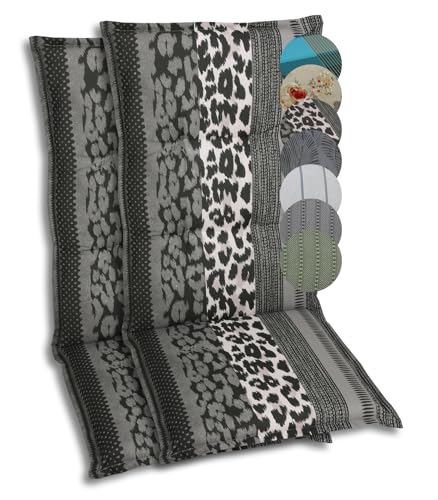 GO-DE Textil Bequeme und attraktive Polsterauflagen für Hochlehner-Gartenstühle (2er-Set, Leopard Anthrazit, Hochlehner) von GO-DE Textil