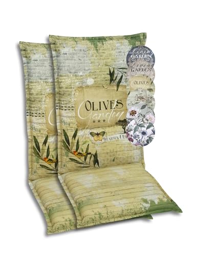 GO-DE Textil Bequeme und attraktive Polsterauflagen für Hochlehner-Gartenstühle (2er-Set, Olive Grün, Hochlehner) von GO-DE Textil