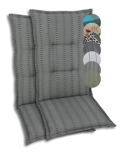 GO-DE Textil Bequeme und attraktive Polsterauflagen für Hochlehner-Gartenstühle (2er-Set, Streifen Anthrazit, Hochlehner) von GO-DE Textil