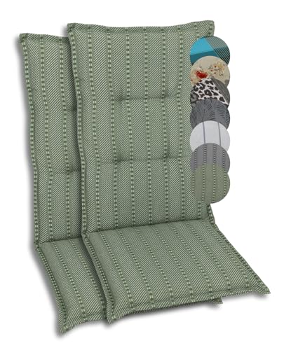 GO-DE Textil Bequeme und attraktive Polsterauflagen für Hochlehner-Gartenstühle (2er-Set, Streifen Grün, Hochlehner) von GO-DE Textil