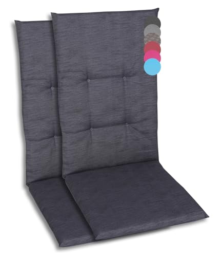 GO-DE Textil Bequeme und attraktive Polsterauflagen für Hochlehner-Gartenstühle (2er-Set, Uni Anthrazit, Hochlehner) von GO-DE Textil
