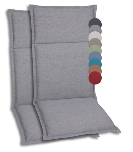 GO-DE Textil Bequeme und attraktive Polsterauflagen für Hochlehner-Gartenstühle (2er-Set, Uni Grau, Hochlehner) von GO-DE Textil