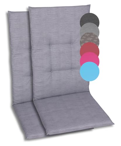 GO-DE Textil Bequeme und attraktive Polsterauflagen für Hochlehner-Gartenstühle (2er-Set, Uni Grau, Hochlehner) von GO-DE Textil