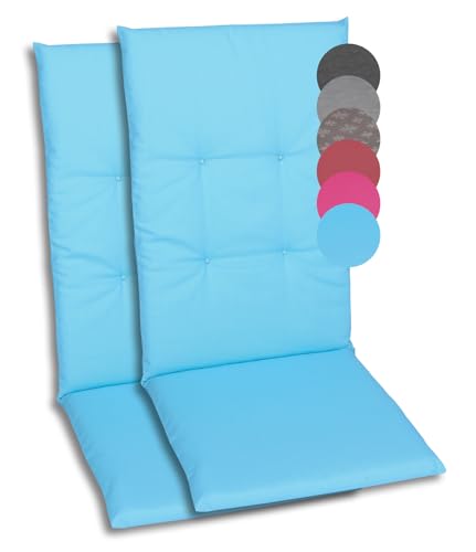 GO-DE Textil Bequeme und attraktive Polsterauflagen für Hochlehner-Gartenstühle (2er-Set, Uni Hellblau, Hochlehner) von GO-DE Textil
