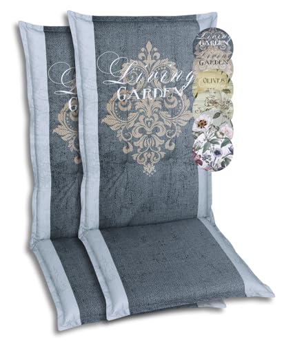 GO-DE Textil Bequeme und attraktive Polsterauflagen für Hochlehner-Gartenstühle (2er-Set, Wappen Living Garden Anthrazit, Hochlehner) von GO-DE Textil