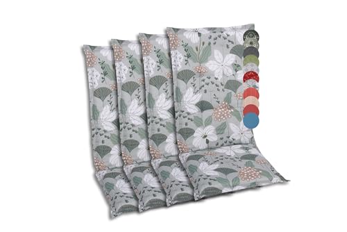 GO-DE Textil Bequeme und attraktive Polsterauflagen für Hochlehner-Gartenstühle (4er-Set, Design: Ginkgoblatt Grün) von GO-DE Textil