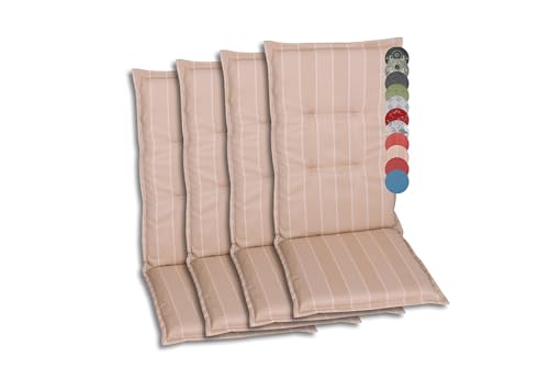 GO-DE Textil Bequeme und attraktive Polsterauflagen für Hochlehner-Gartenstühle (4er-Set, Design: Streifen Beige) von GO-DE Textil