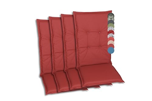 GO-DE Textil Bequeme und attraktive Polsterauflagen für Hochlehner-Gartenstühle (4er-Set, Design: Uni Rot) von GO-DE Textil