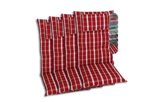 GO-DE Textil Bequeme und attraktive Polsterauflagen für Hochlehner-Gartenstühle (4er-Set, Karo Rot-Weiß, Hochlehner) von GO-DE Textil