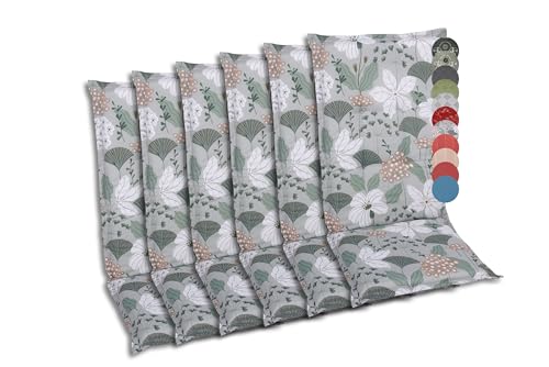 GO-DE Textil Bequeme und attraktive Polsterauflagen für Hochlehner-Gartenstühle (6er-Set, Design: Ginkgoblatt Grün) von GO-DE Textil