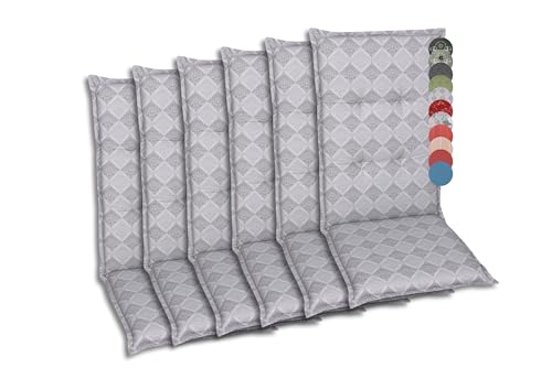 GO-DE Textil Bequeme und attraktive Polsterauflagen für Hochlehner-Gartenstühle (6er-Set, Design: Rautenlinien Grau) von GO-DE Textil