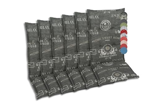 GO-DE Textil Bequeme und attraktive Polsterauflagen für Hochlehner-Gartenstühle (6er-Set, Design: Stempel Anthrazit) von GO-DE Textil