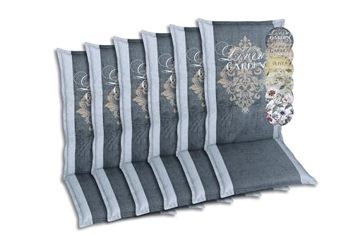 GO-DE Textil Bequeme und attraktive Polsterauflagen für Hochlehner-Gartenstühle (6er-Set, Wappen Living Garden Anthrazit, Hochlehner) von GO-DE Textil