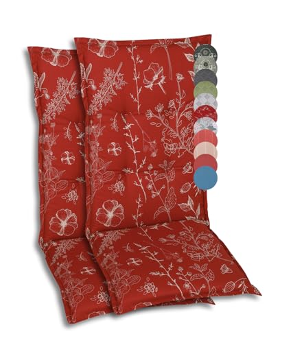 GO-DE Textil Bequeme und attraktive Polsterauflagen für Mittellehner-Gartenstühle (2er-Set, Design: Floral Rot) von GO-DE Textil