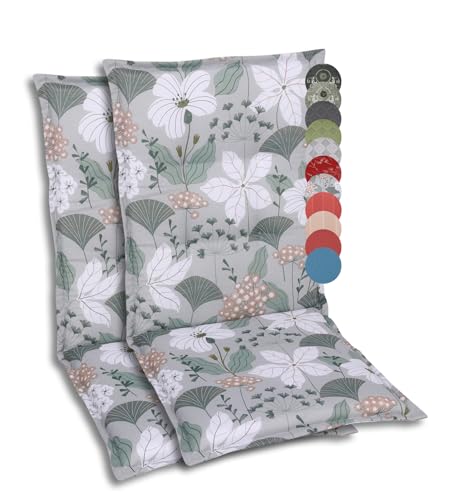 GO-DE Textil Bequeme und attraktive Polsterauflagen für Mittellehner-Gartenstühle (2er-Set, Design: Ginkgoblatt Grün) von GO-DE Textil