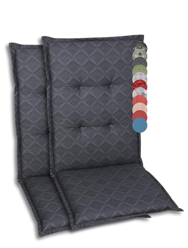 GO-DE Textil Bequeme und attraktive Polsterauflagen für Mittellehner-Gartenstühle (2er-Set, Design: Rautenlinien Anthrazit) von GO-DE Textil