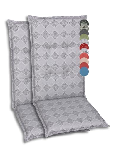 GO-DE Textil Bequeme und attraktive Polsterauflagen für Mittellehner-Gartenstühle (2er-Set, Design: Rautenlinien Grau) von GO-DE Textil