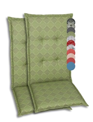 GO-DE Textil Bequeme und attraktive Polsterauflagen für Mittellehner-Gartenstühle (2er-Set, Design: Rautenlinien Grün) von GO-DE Textil