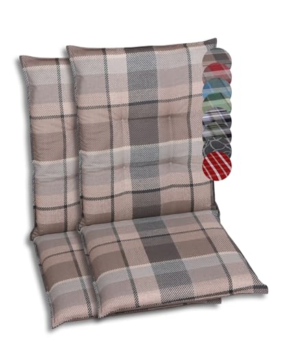GO-DE Textil Bequeme und attraktive Polsterauflagen für Mittellehner-Gartenstühle (2er-Set, Karo Braun-Grau, Mittellehner) von GO-DE Textil