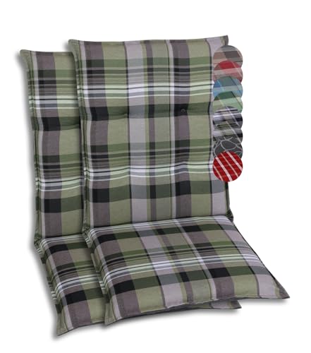 GO-DE Textil Bequeme und attraktive Polsterauflagen für Mittellehner-Gartenstühle (2er-Set, Karo Grün-Grau, Mittellehner) von GO-DE Textil