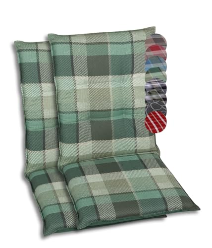 GO-DE Textil Bequeme und attraktive Polsterauflagen für Mittellehner-Gartenstühle (2er-Set, Karo Grün-Grau, Mittellehner) von GO-DE Textil