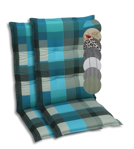 GO-DE Textil Bequeme und attraktive Polsterauflagen für Mittellehner-Gartenstühle (2er-Set, Karo Petrol/Grau, Mittellehner) von GO-DE Textil