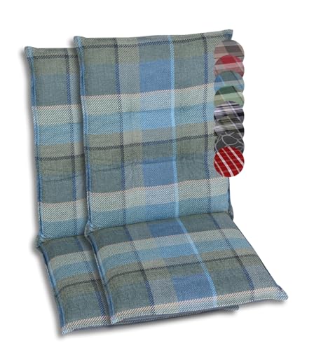 GO-DE Textil Bequeme und attraktive Polsterauflagen für Mittellehner-Gartenstühle (2er-Set, Karo Petrol-Grau, Mittellehner) von GO-DE Textil