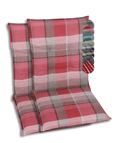 GO-DE Textil Bequeme und attraktive Polsterauflagen für Mittellehner-Gartenstühle (2er-Set, Karo Rot-Grau, Mittellehner) von GO-DE Textil