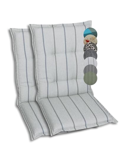 GO-DE Textil Bequeme und attraktive Polsterauflagen für Mittellehner-Gartenstühle (2er-Set, Streifen Grau, Mittellehner) von GO-DE Textil