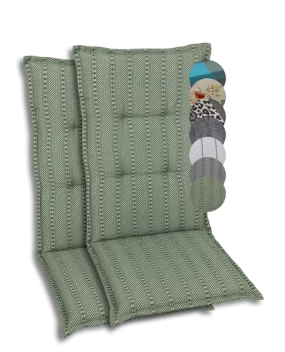 GO-DE Textil Bequeme und attraktive Polsterauflagen für Mittellehner-Gartenstühle (2er-Set, Streifen Grün, Mittellehner) von GO-DE Textil