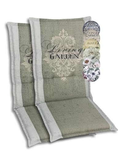 GO-DE Textil Bequeme und attraktive Polsterauflagen für Mittellehner-Gartenstühle (2er-Set, Wappen Living Garden Beige, Mittellehner) von GO-DE Textil