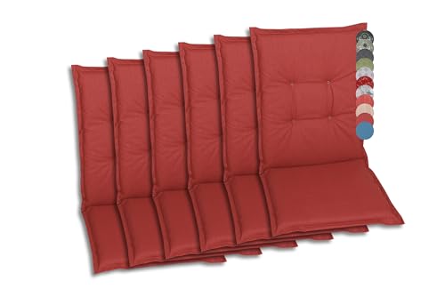 GO-DE Textil Bequeme und attraktive Polsterauflagen für Mittellehner-Gartenstühle (6er-Set, Design: Uni Rot) von GO-DE Textil