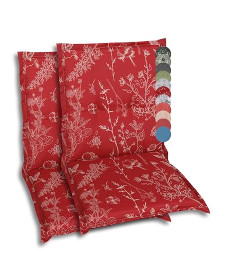 GO-DE Textil Bequeme und attraktive Polsterauflagen für Niederlehner-Gartenstühle (2er-Set, Design: Floral Rot) von GO-DE Textil