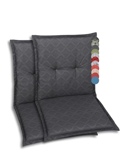 GO-DE Textil Bequeme und attraktive Polsterauflagen für Niederlehner-Gartenstühle (2er-Set, Design: Rautenlinien Anthrazit) von GO-DE Textil