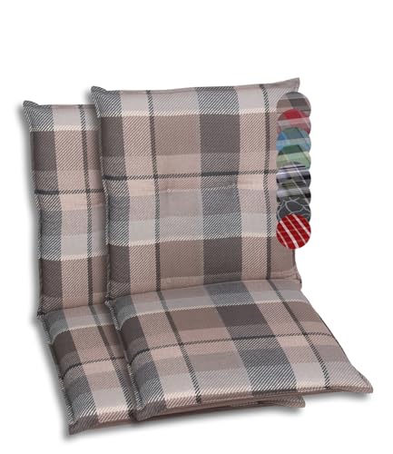 GO-DE Textil Bequeme und attraktive Polsterauflagen für Niederlehner-Gartenstühle (2er-Set, Karo Braun-Grau, Niederlehner) von GO-DE Textil