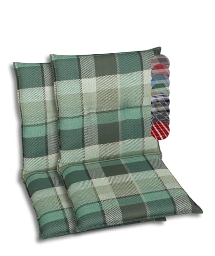 GO-DE Textil Bequeme und attraktive Polsterauflagen für Niederlehner-Gartenstühle (2er-Set, Karo Grün-Grau, Niederlehner) von GO-DE Textil