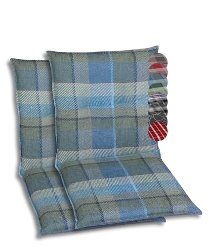 GO-DE Textil Bequeme und attraktive Polsterauflagen für Niederlehner-Gartenstühle (2er-Set, Karo Petrol-Grau, Niederlehner) von GO-DE Textil