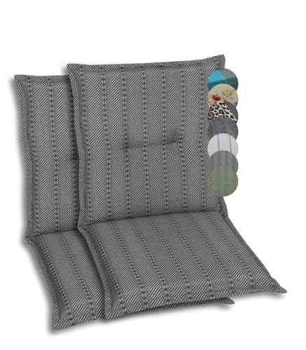 GO-DE Textil Bequeme und attraktive Polsterauflagen für Niederlehner-Gartenstühle (2er-Set, Streifen Anthrazit, Niederlehner) von GO-DE Textil