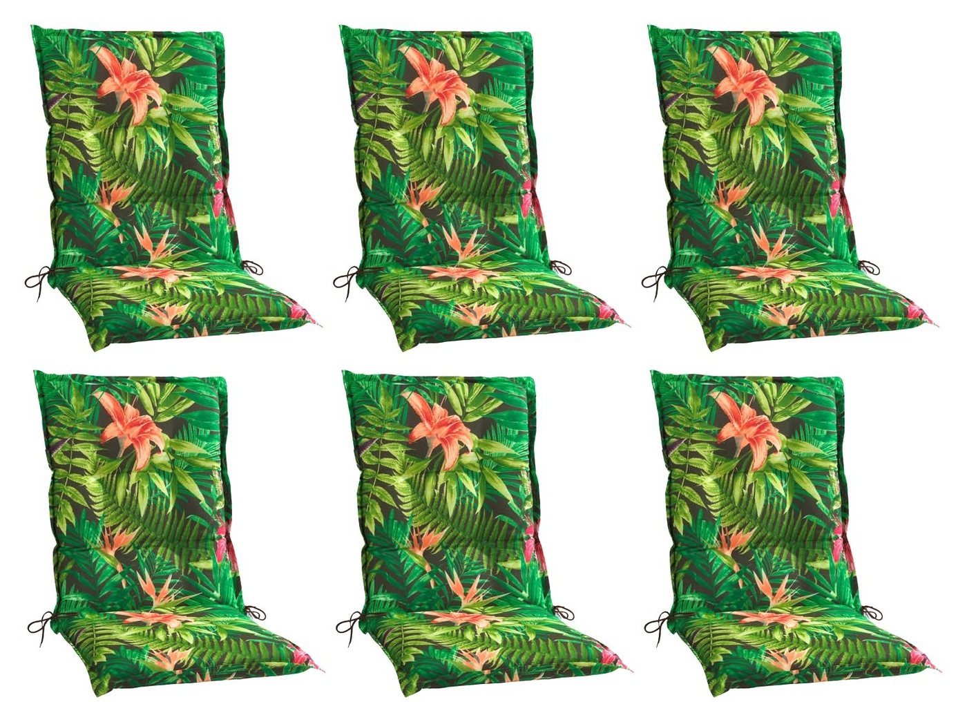 GO-DE Polsterauflage TROPICAL, B 50 x L 110 cm, Grün, 6er Set, (Set, 6 St), Gartenstuhlauflagen für Mittellehnstühle von GO-DE