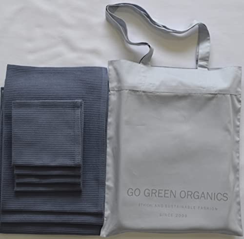 GO GREEN ORGANICS, Waffel-Badetuch-Set, Bio-Baumwolle, GOTS-zertifiziert, Folkstone Grey, super saugfähig und schnell trocknend, keine Weichmacher, umweltfreundlich, 1 x BATH58 x 30,5, 2 x Hand 73,8 x von GO GREEN ORGANICS