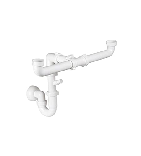 Siphon Waschbecken platzsparend 2 Wege PP weiß [60 m² MASCHENGEWEBE] von GO PLAST