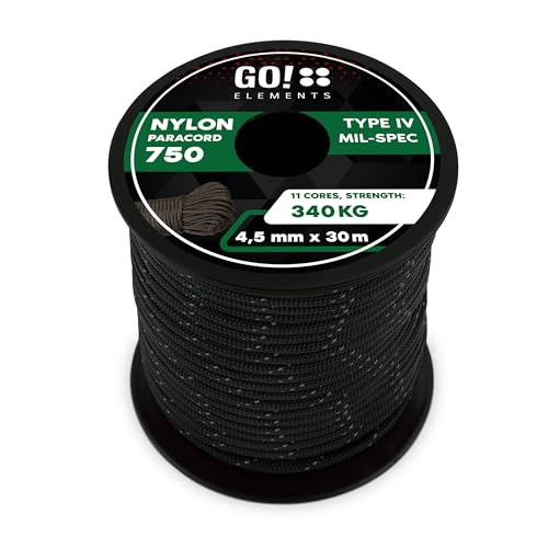 GO!elements Paracord 750 Typ IV | 100% Nylon Seil reißfest & extrem stabil | ø 4,5mm - 11 Kerne - Max. 340 KG | Allzweckseil & Reepschnur für Survival, Camping | Nylonschnur von GO!elements