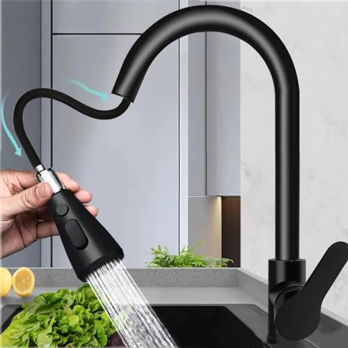 Ausziehbar 360° küchenarmatur Drehbar mit Drei Wasserstrahlarten,Mischbatterie küche ausziehbar wasserhahn (schwarz) von goambuy