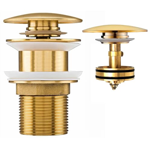 Golden Pop-Up Ablaufventil, Universal Ablaufventil Waschbecken mit Siebkörbchen, Pop-Up Click Clack Ventil,Messing Anti Clogging Sieb Waschbe - G 1¼ für Waschbecken Waschtisch (Ohne Überlauf) von goambuy
